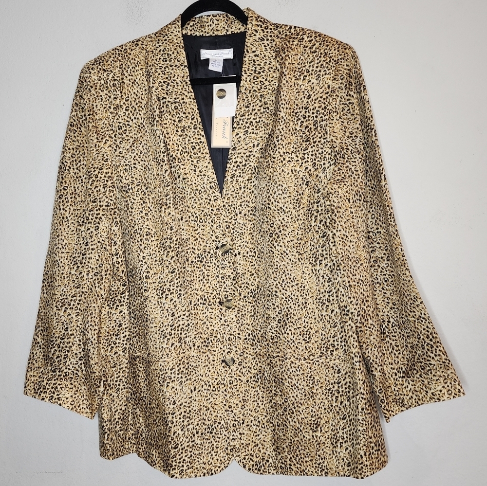VTG 100% Silk NWT Anna And Frank Leopard Animal Print Blazer Jacket Size 1X
